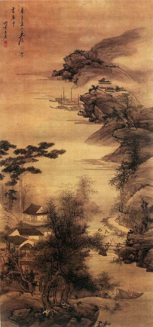 欣赏丨江城秋访图|林木|吴宏|最美山水画100幅