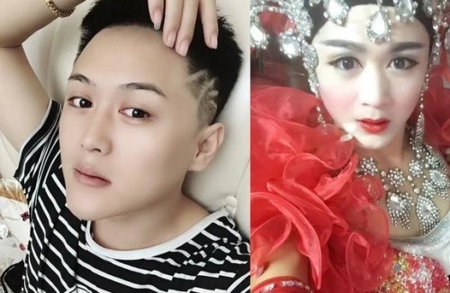 真长发反串艺人和老婆图片