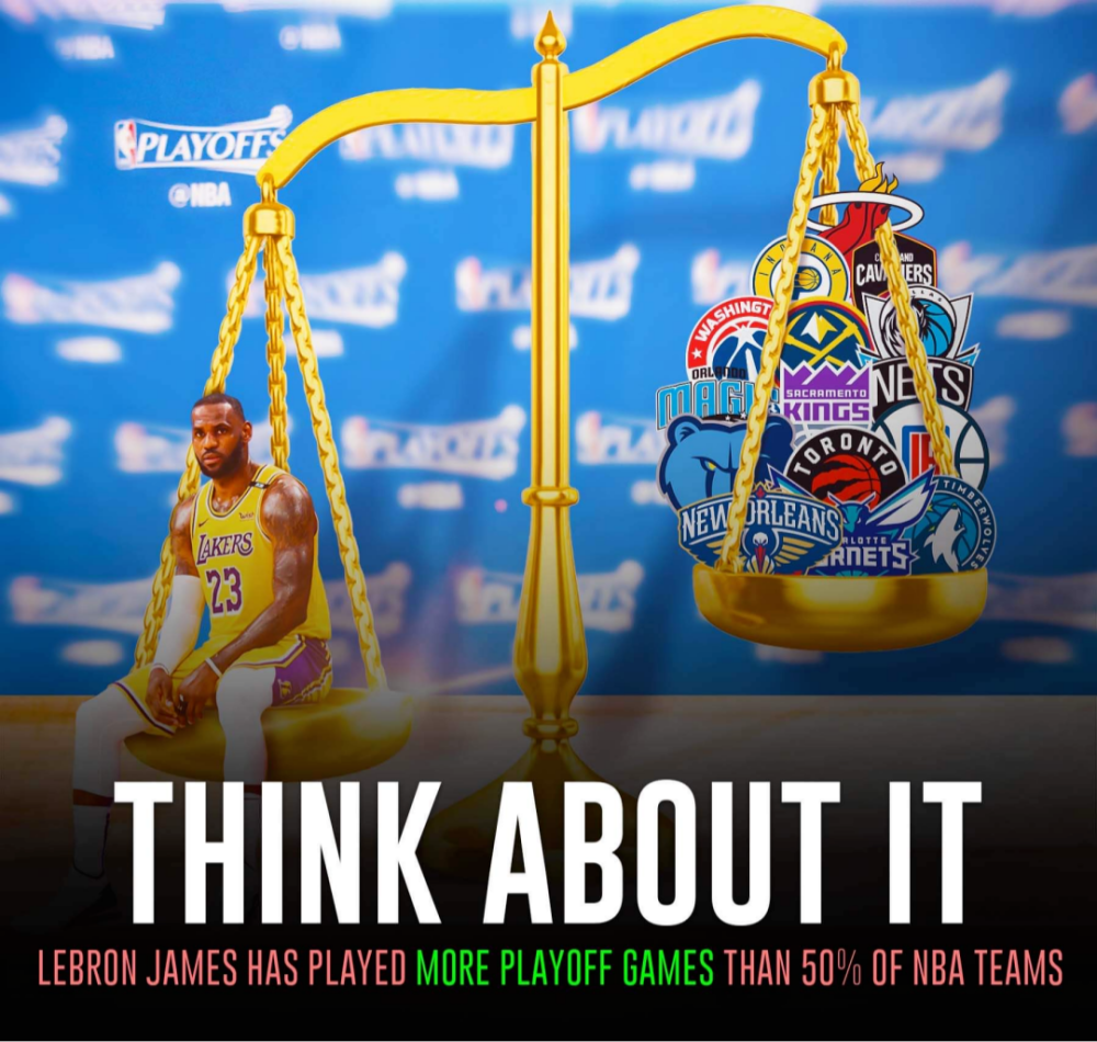 詹姆斯 詹姆斯职业生涯打了266场季后赛，超过NBA一半的球队