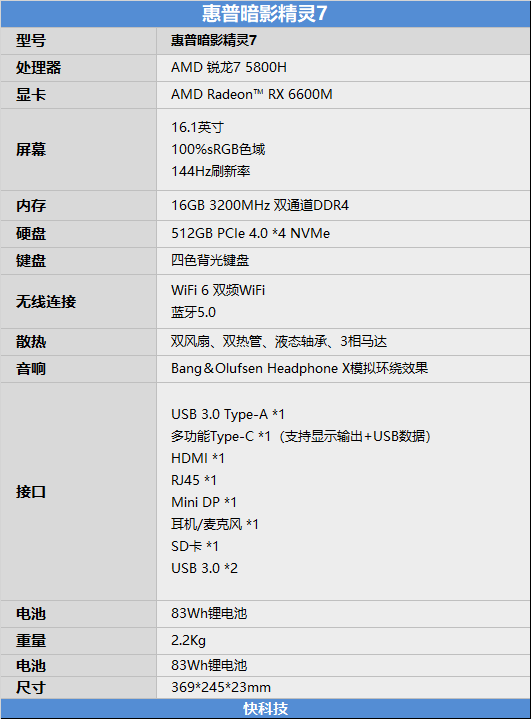 惠普暗影精灵7评测:超长续航难得一见