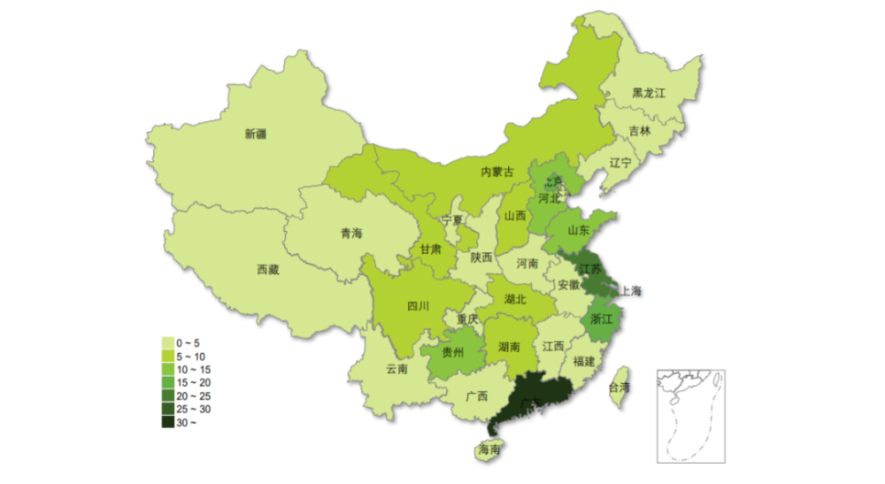 中国数据中心分布(2020)  数据来源:艾瑞咨询