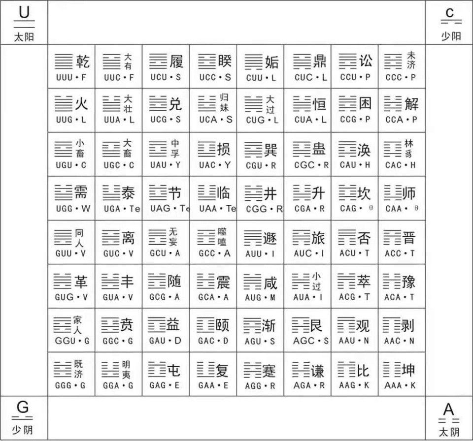 神农六十四卦(方位)方图和64个遗传密码