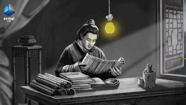 讲的是车胤家贫点不起油灯,于是捕萤火虫放进绢囊里,用萤光照明读书