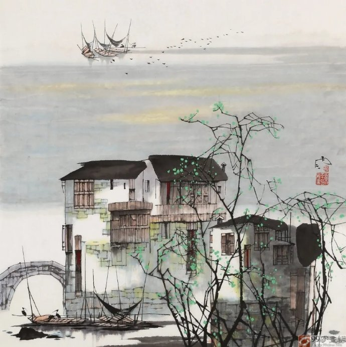 江南水乡风景,苗雨绘画作品丨国画