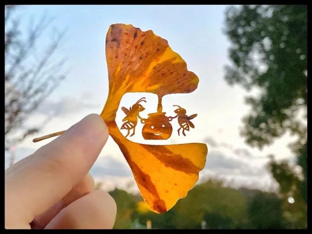 树叶上的唯美雕刻一叶一世界