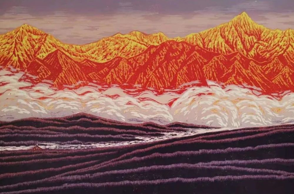 《山之巍·青藏高原礼赞之一》绝版油印 60x90cm 2012年▲《峰之巅