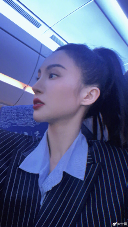 金晨衣架子身材真厉害,千鸟格垫肩西装搭黑色高腰阔腿裤,既优雅知性又