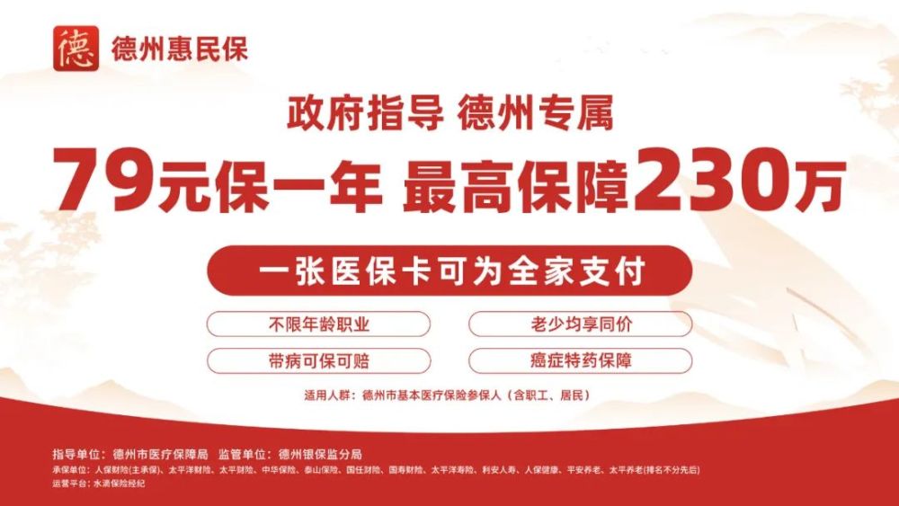 德州人,德州惠民保今日上線,79元保1年,最高保障230萬!