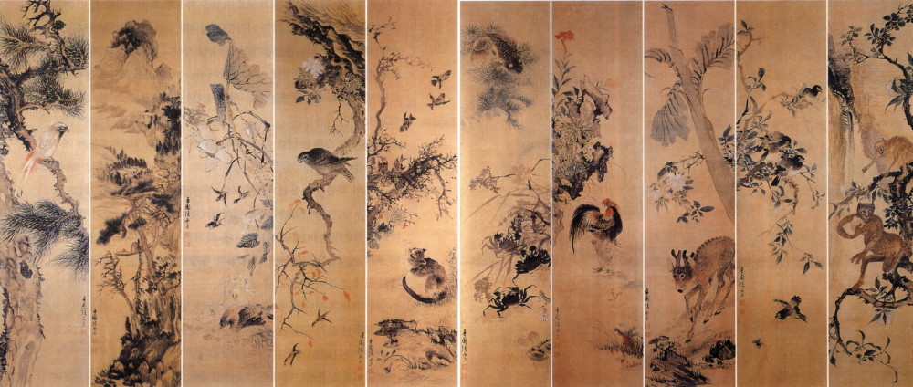 《花鸟翎毛十二屏》关于《花鸟翎毛图》朝鲜最优秀的天才画家张承业的