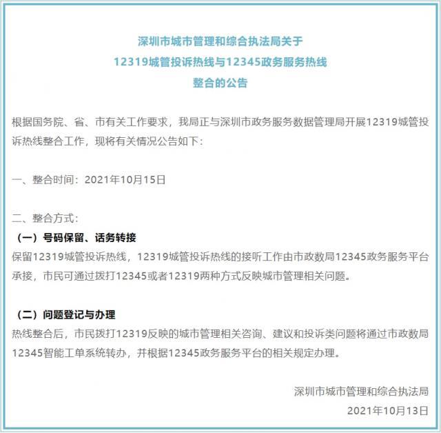 12319城管投訴熱線有變這兩個電話都可以諮詢城市管理問題