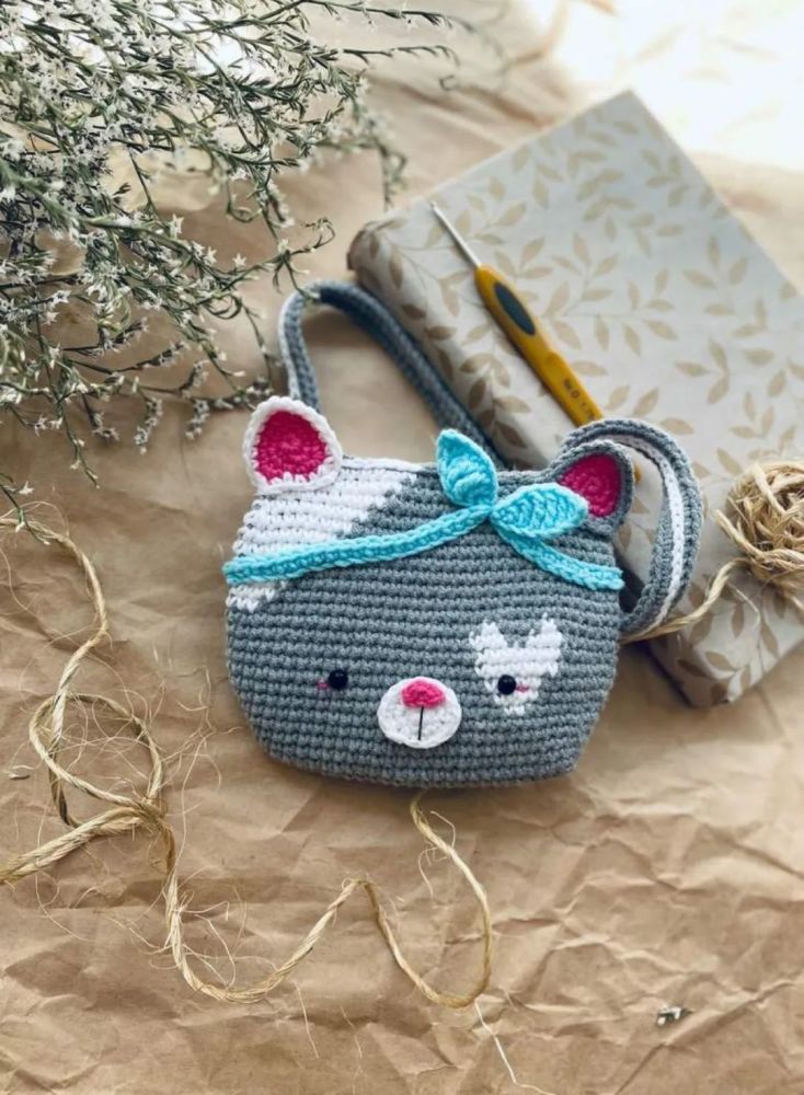 钩针图解|儿童款小猫咪斜跨包,单肩包,手拎包包,可爱实用,萌出彩!