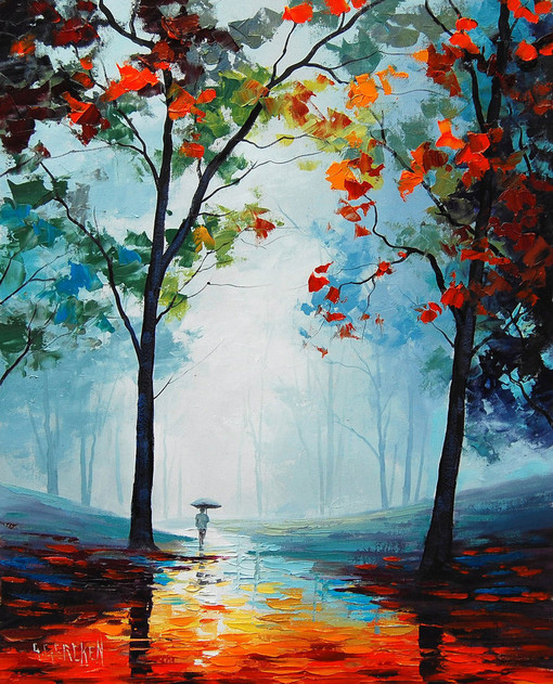 油画艺术家artsaus唯美绚丽的花树风景手绘作品