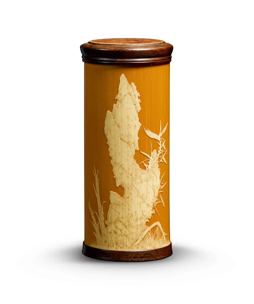 留青竹刻 竹石图茶叶筒 徐秉方留青竹刻 映日荷花别样红臂搁 徐秉方