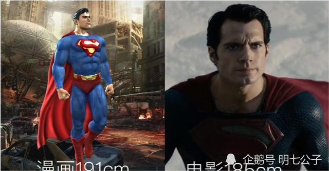 在漫画中,超人的真实身高是191cm,而在电影中饰演超人的亨利卡维尔的