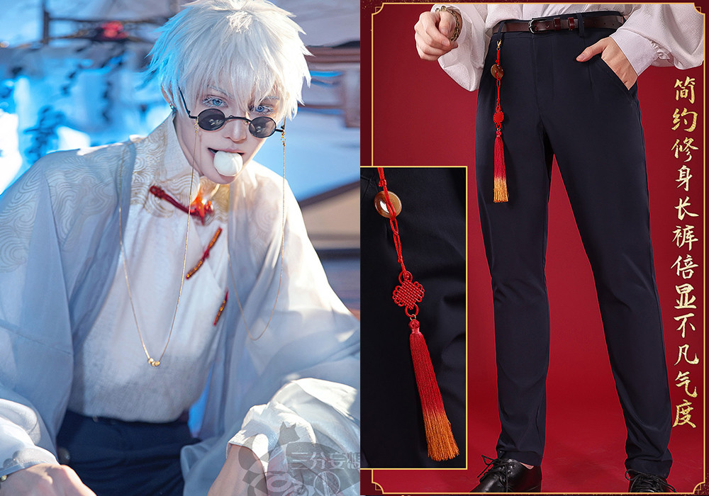 这套衣服适合拍片或者去漫展,五条悟的这个白发,一股子仙气迎面而来.