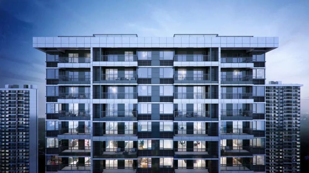 社区建筑外立面采用钢琴键元素,提取横向精致线条,充满时尚现代的气息