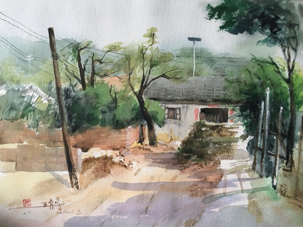 《蓟县农家小院》 水彩 40x60cm▲《土楼》 水彩 40x60cm▲《国色