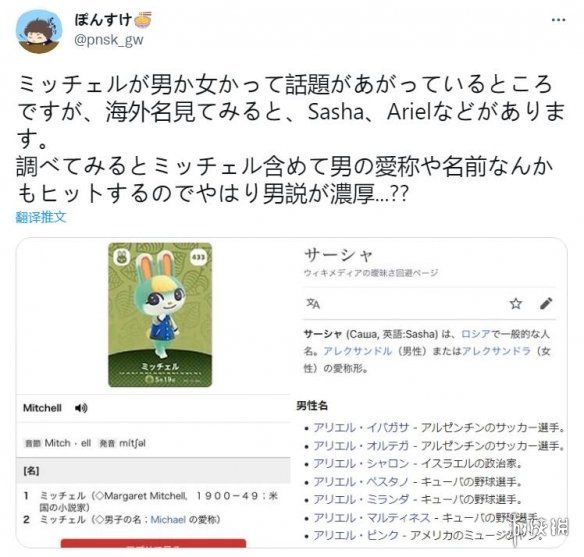 动森 再出网红小动物新岛民 Sasha 性别引发热议 全网搜