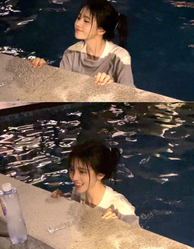 知名女星鞠婧祎穿衣服游泳!一脸水渍头发零散,泡水中皮肤白净