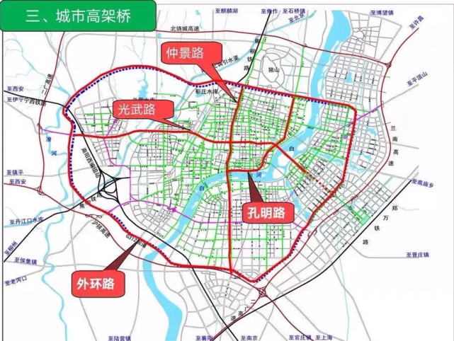 高架桥规划示意图根据《三年行动计划》,外环路高架(西环,北环和幕贩