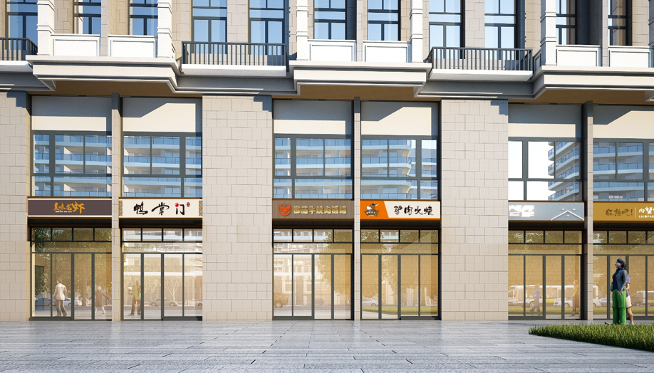 统一店面店招效果图改造完成后,还将在建筑外立面统一增设点光源及