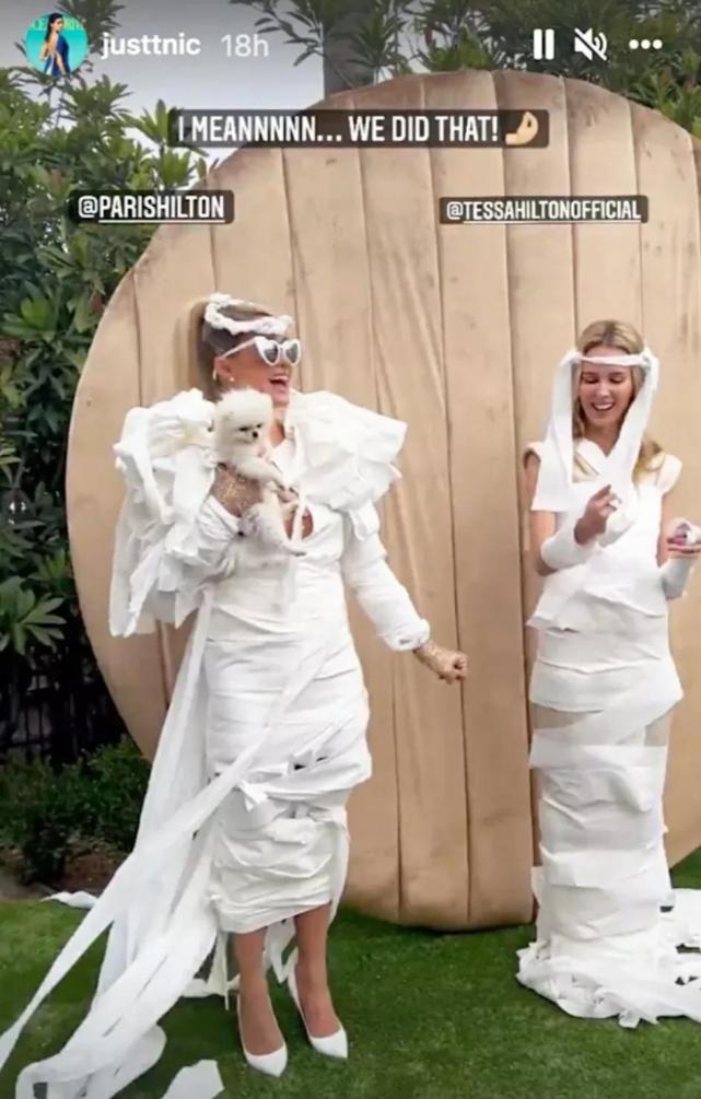 帕丽斯·希尔顿秀才艺,用卫生纸制作婚纱,用时不到5分钟