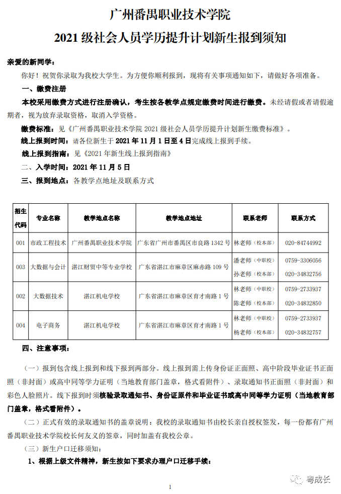 廣州番禺職業技術學院關於2021年高職擴招錄取結果公佈的通知