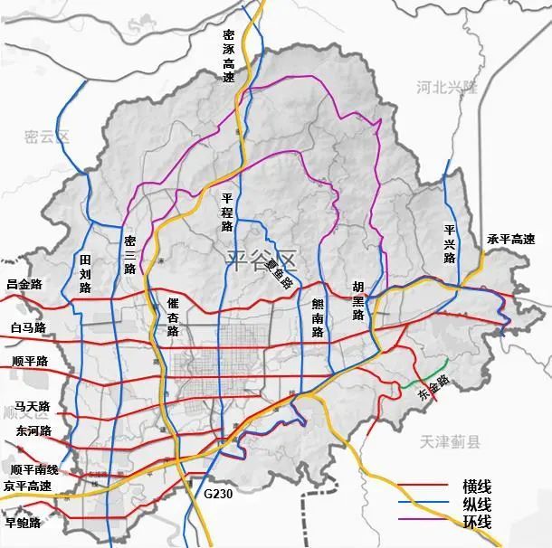 平谷区主干线公路网规划布局图调整现状城乡公交线网格局,划分为近郊