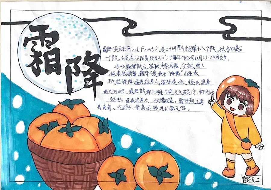 我眼中的霜降同学们以"我眼中的霜降"为主题绘制了手抄报,图文并茂地
