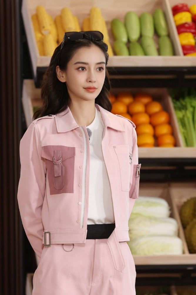 anglebaby粉色拼接工装造型甜美温柔