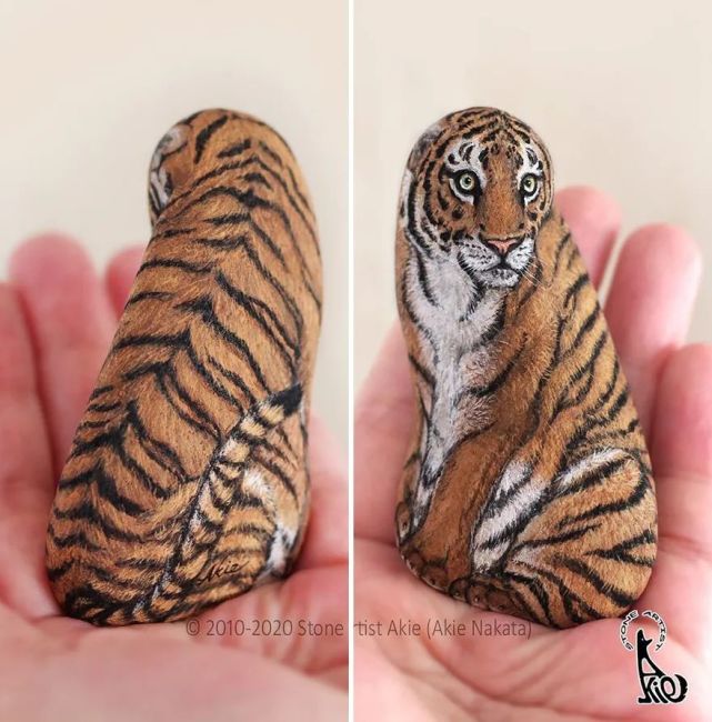 日本艺术家在石头上画画栩栩如生的小动物可爱到不行