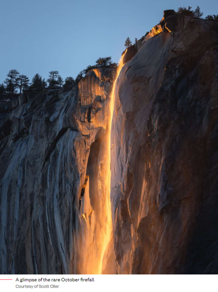 犹如金色岩浆倾泻!优胜美地火瀑布奇观再现