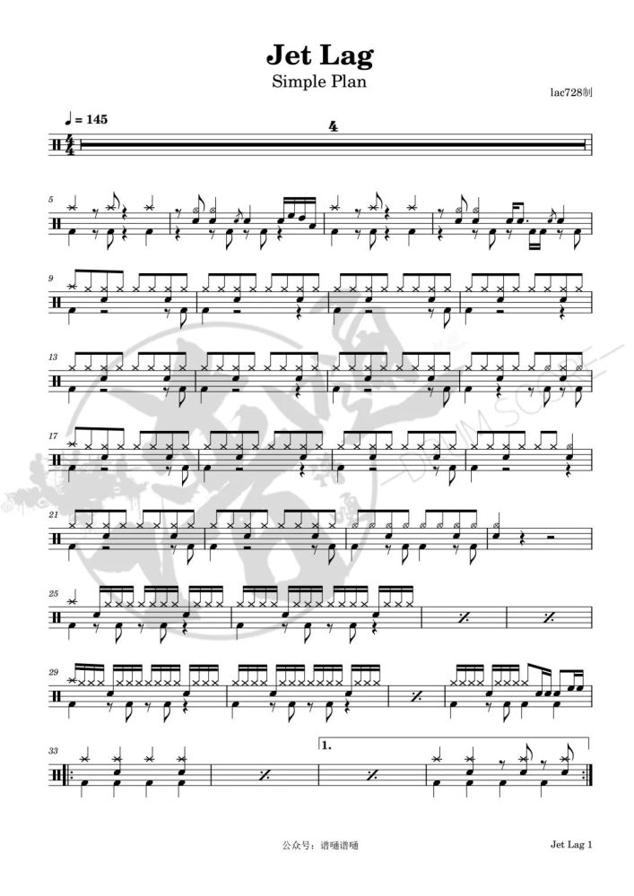 jetlag鼓谱分享drumscore