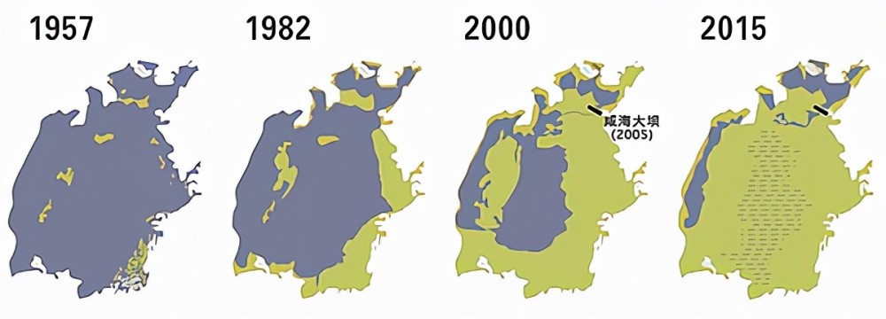 2003年,南部咸海中部成陆,南咸海又被分割为东咸海与西咸海.