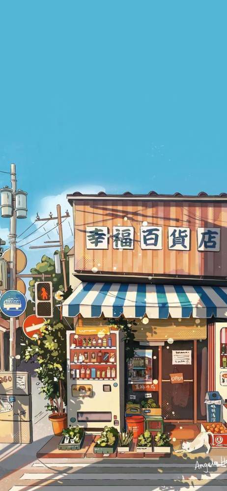 小清新動漫插畫壁紙治癒的街邊小店