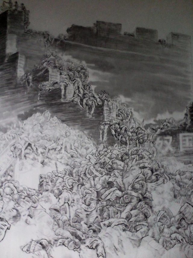 郭永洁抗战历史系列国画之台儿庄战役创作组图