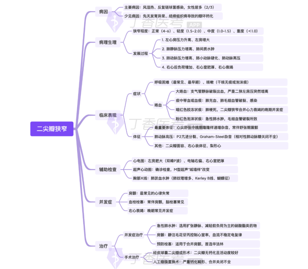 思維導圖記憶二尖瓣狹窄重要考點