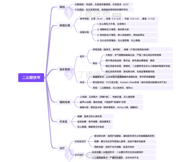 思维导图|记忆二尖瓣狭窄重要考点