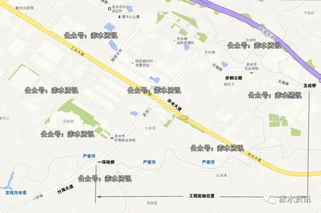 赤水嚴家河公園向上延伸至五桂橋,赤水嚴家河豆豉溝水庫至五桂橋河段