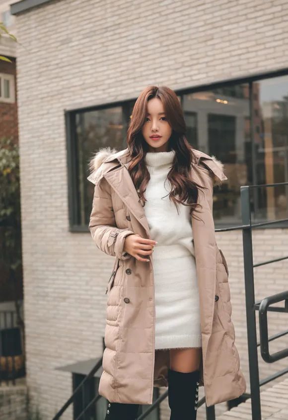 美图赏析:孙允珠,清冷白领丽人单色羽绒棉大衣_腾讯新闻