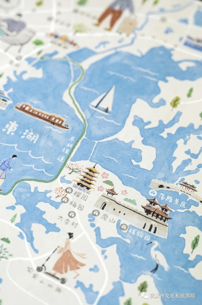 了武汉最有代表性的书店,唱片店,热门旅游地标,制成了一幅手绘地图