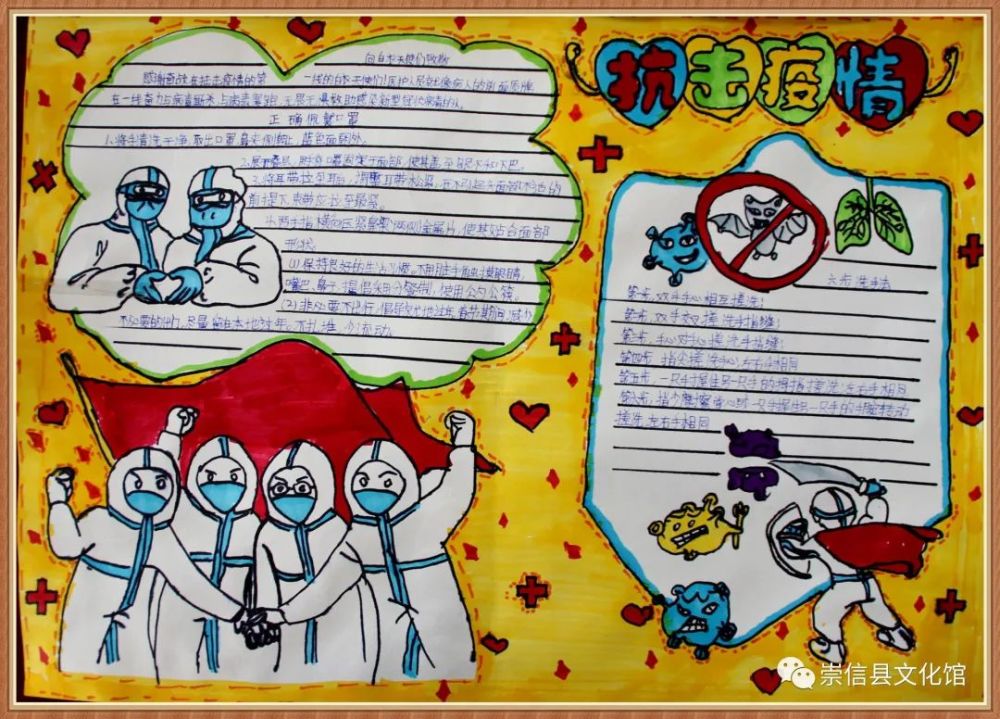 记录科学防疫知识等为主题创作手抄报,为全县疫情防控宣传工作贡献