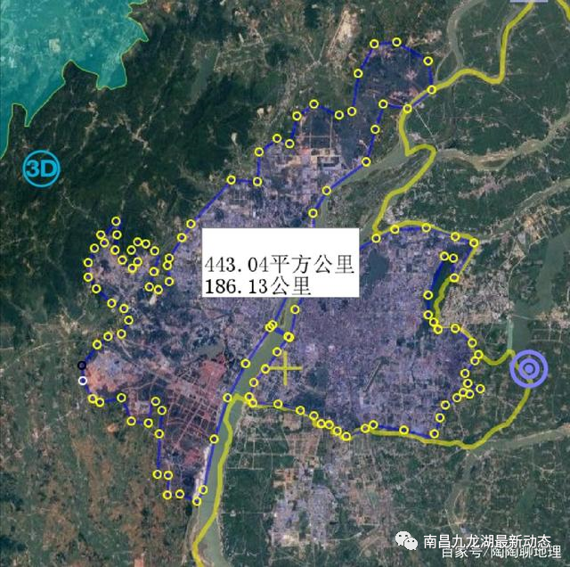 (根據陶陶聊地理,測得南昌市的中心城區建成面積為443.