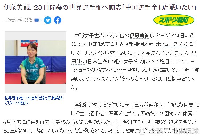 伊藤美诚放豪言 日乒奥运冠军 世乒赛争2金 打遍5名中国选手 全网搜