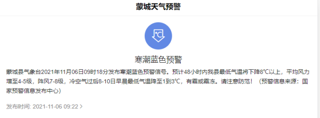 或出現霜凍……|立冬|國家預警信息發佈中心|冬季|寒潮|蒙城縣|霜凍