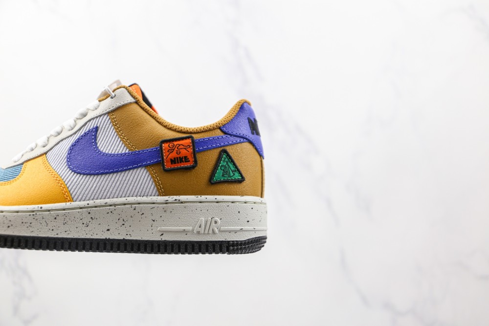 耐克nike air force 1 low acg低帮空军一号马赛克黄棕蓝色彩色拼接