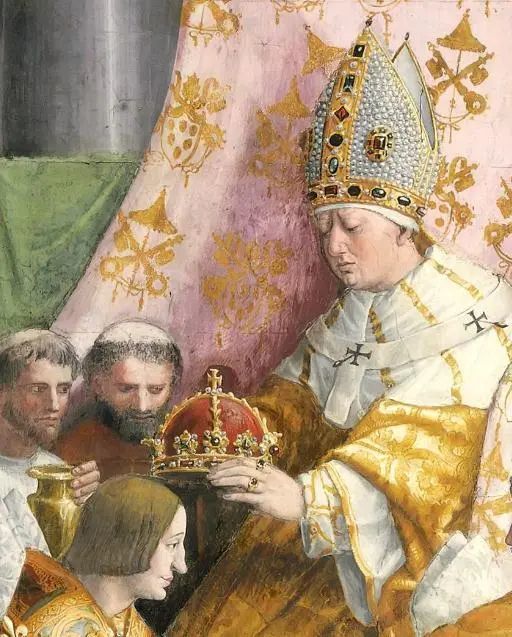 《查理曼加冕》细部2《利奥三世为查理曼大帝加冕》细部1这次加冕当然
