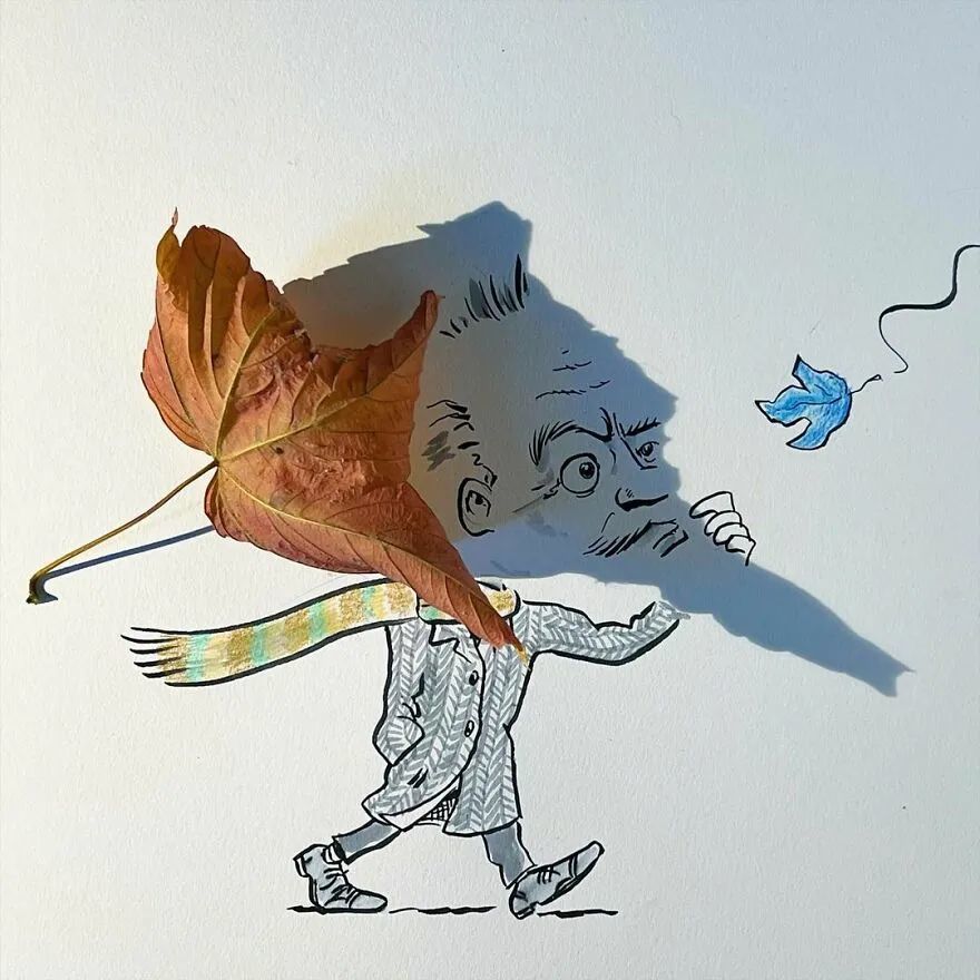 比利时艺术家将日常物体的阴影与手绘插画结合,画面一下子生动起来