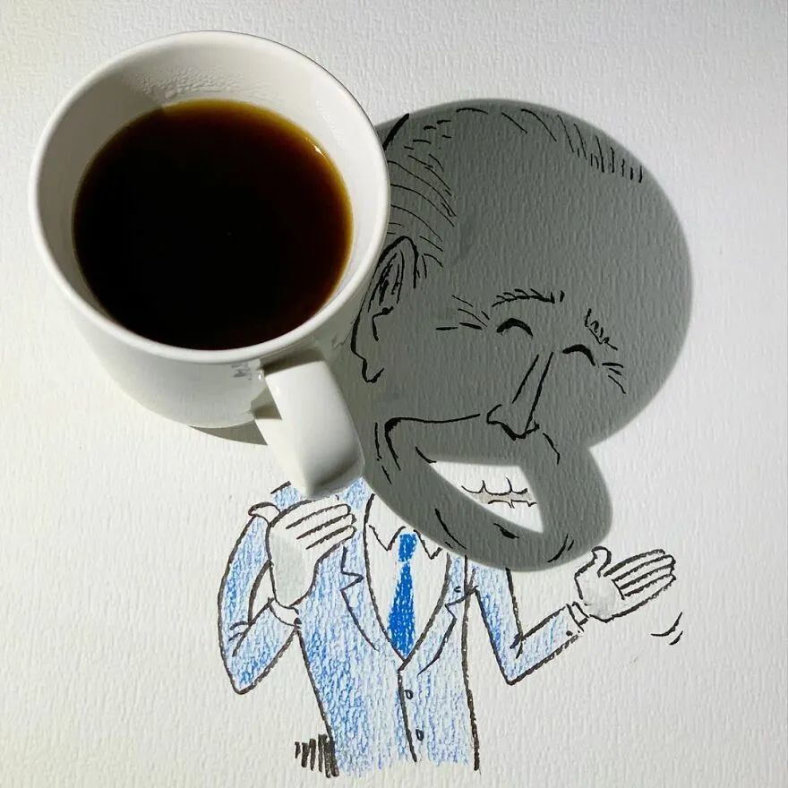 比利时艺术家将日常物体的阴影与手绘插画结合,画面一下子生动起来