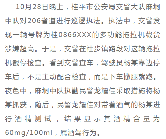 酒精含量為60mg/100ml,屬酒駕行為對楊某酒駕問話楊某被依法拘留十天